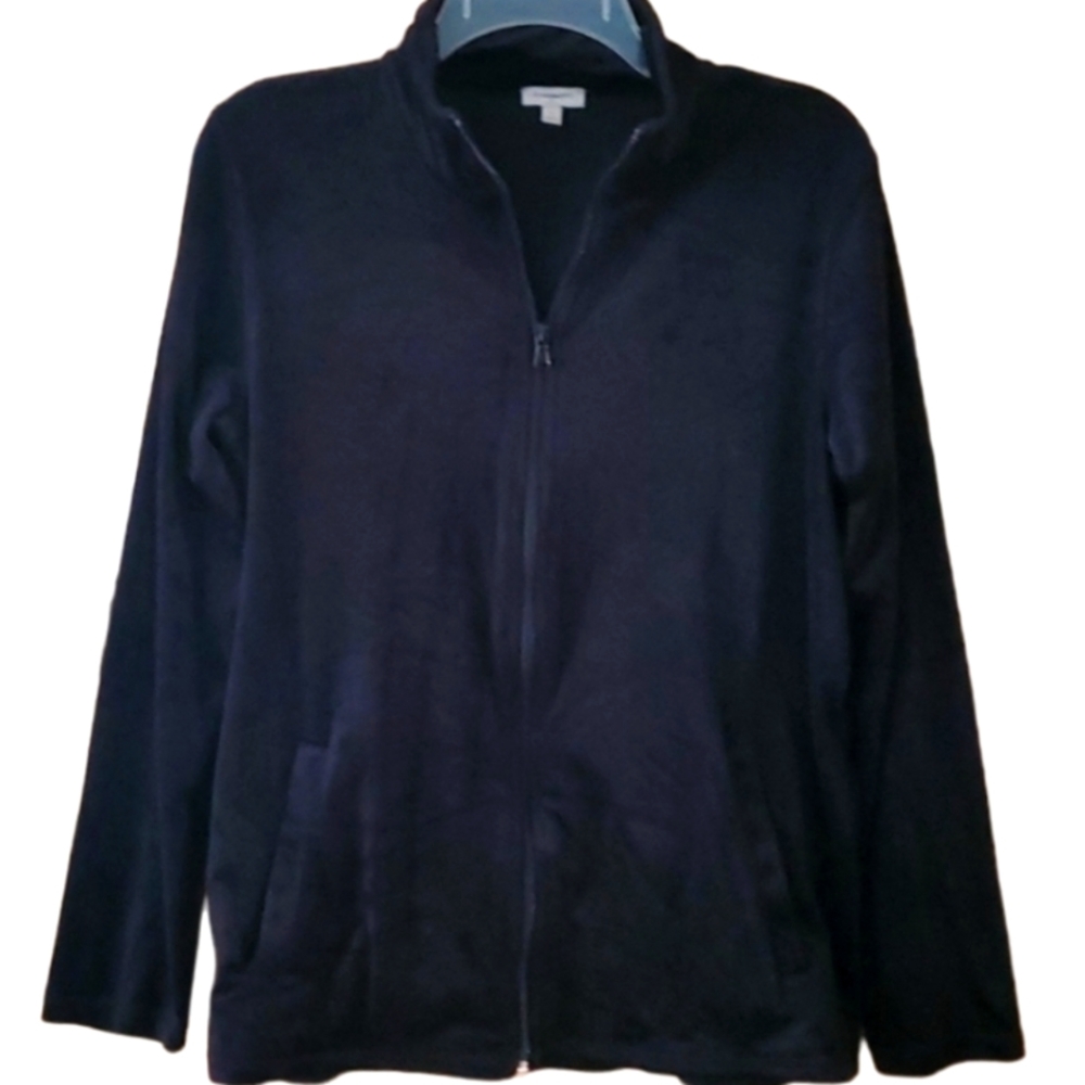 Talbots Luxe Velour‎ Womans Mockneck Black Zip Jacket Size Small